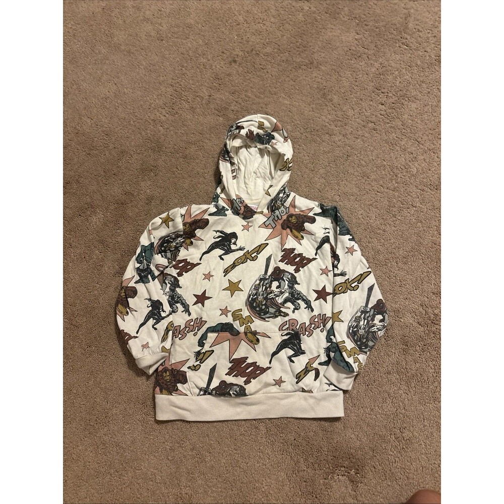 Marvel Hoodie Spiderman Hulk Iron Man Beige Youth Size Medium 12